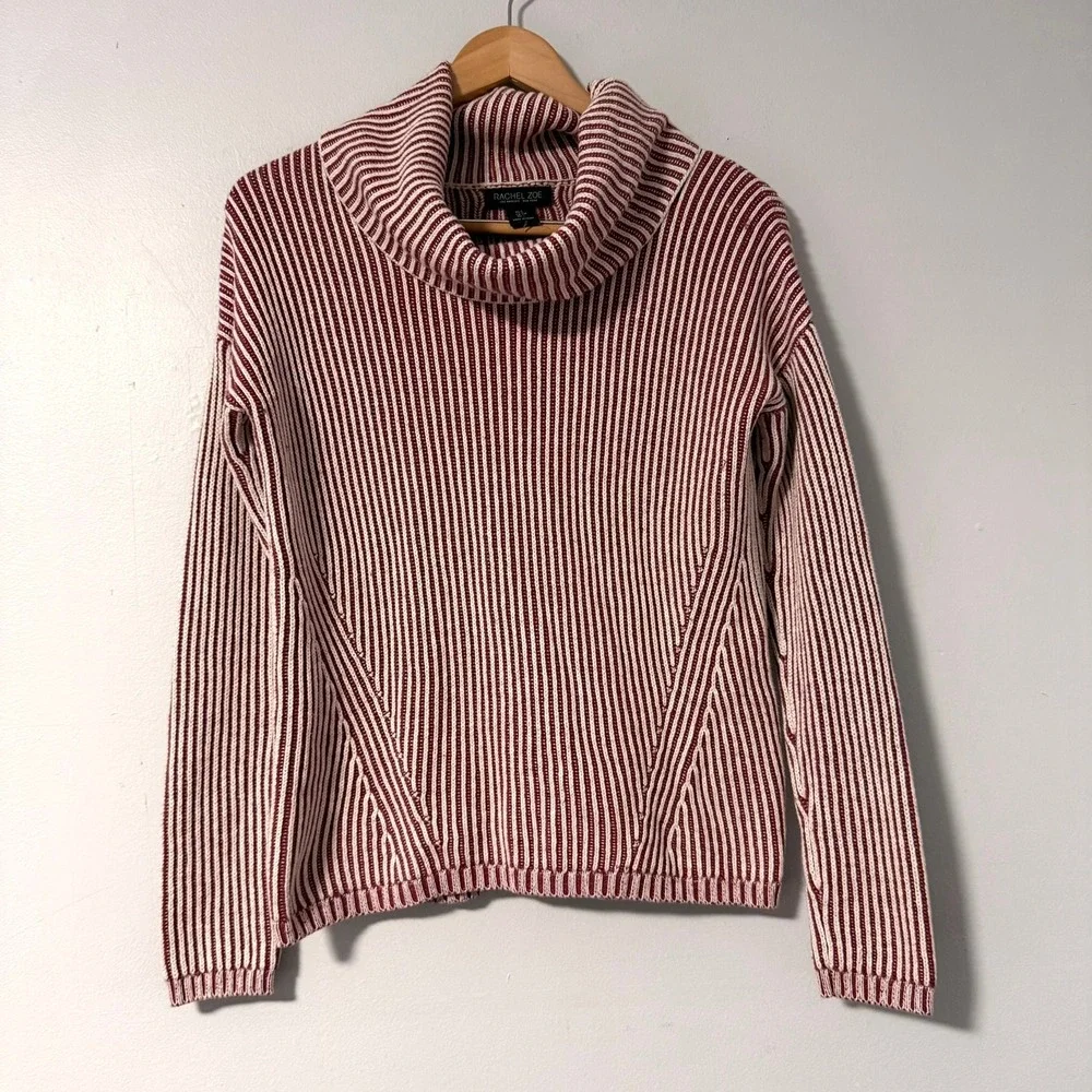 Rachel‎ Zoe Cowl Neck Striped Knit Sweater Size S Burgundy Cream Casual